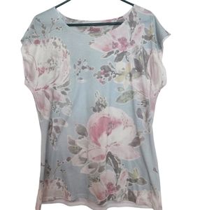 G.h. Bass blue pink pastel floral pullover cap sleeve top SZ Medium